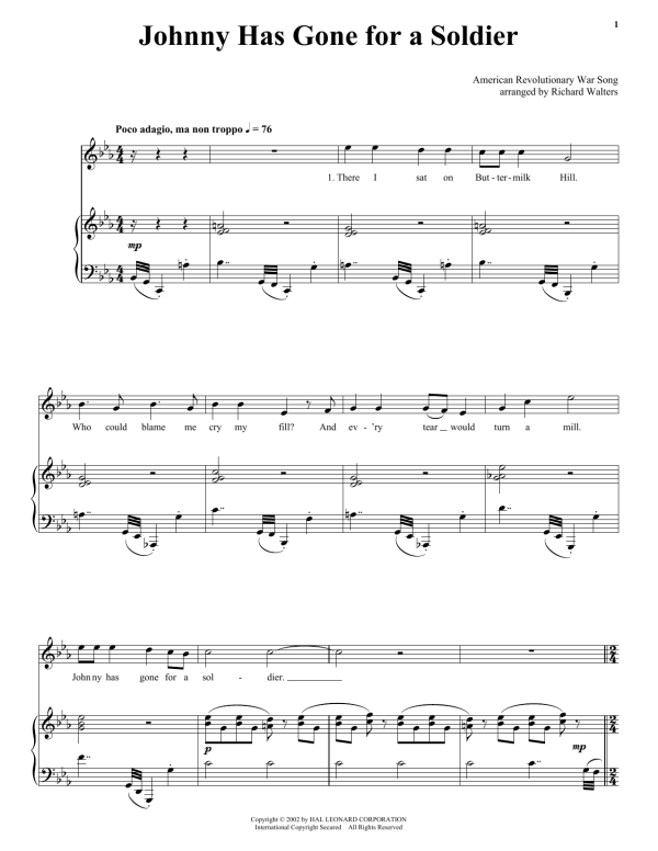 Traditional Johnny Has Gone For A Soldier Musik Noten - Piano, Vocal & Guitar Chords - 21291-0