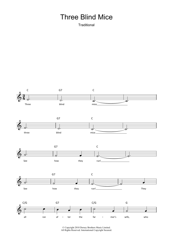 Traditional Three Blind Mice Musik Noten - Lead Sheet / Fake Book - 102449-0