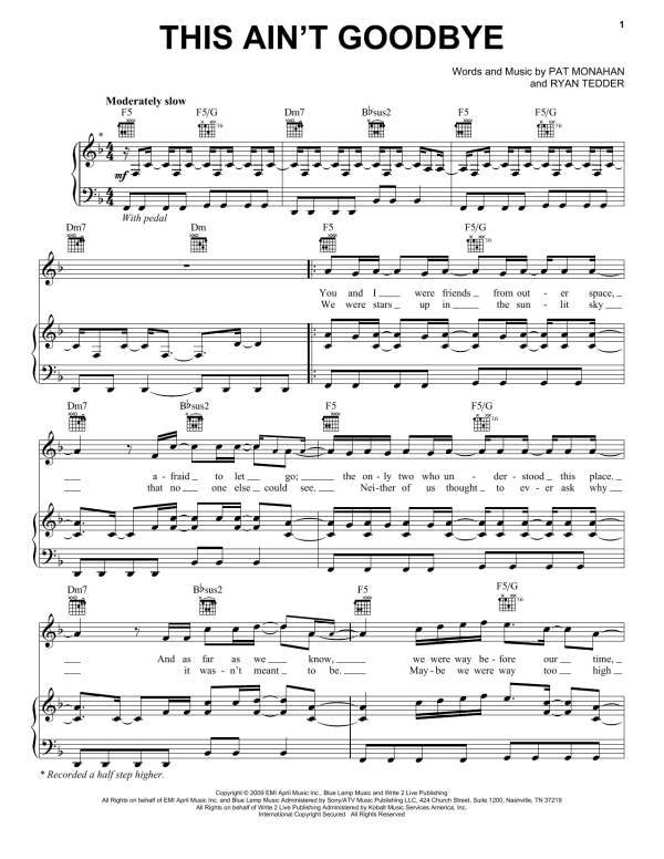 Train This Ain't Goodbye Musik Noten - Piano, Vocal & Guitar Chords - 76175-0