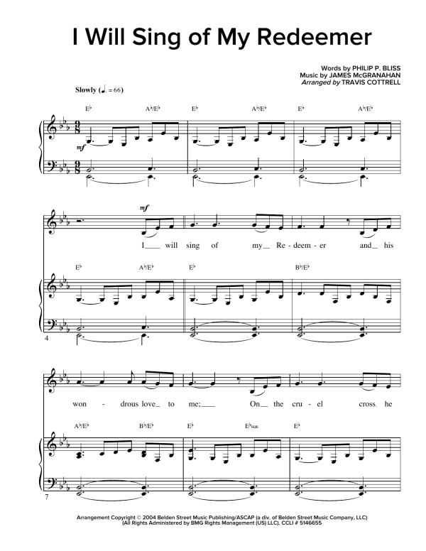 Travis Cottrell I Will Sing Of My Redeemer Musik Noten - Piano & Vocal - 161028-0