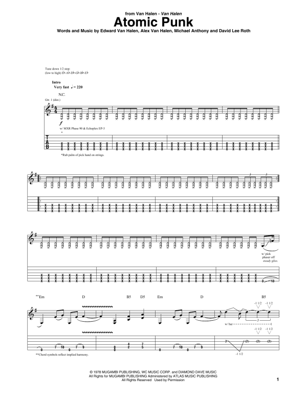 Van Halen Atomic Punk Musik Noten - Guitar Tab - 75483-0