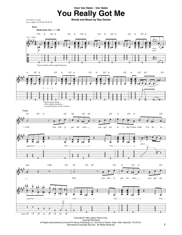 Van Halen You Really Got Me Musik Noten - Guitar Tab - 20287-0