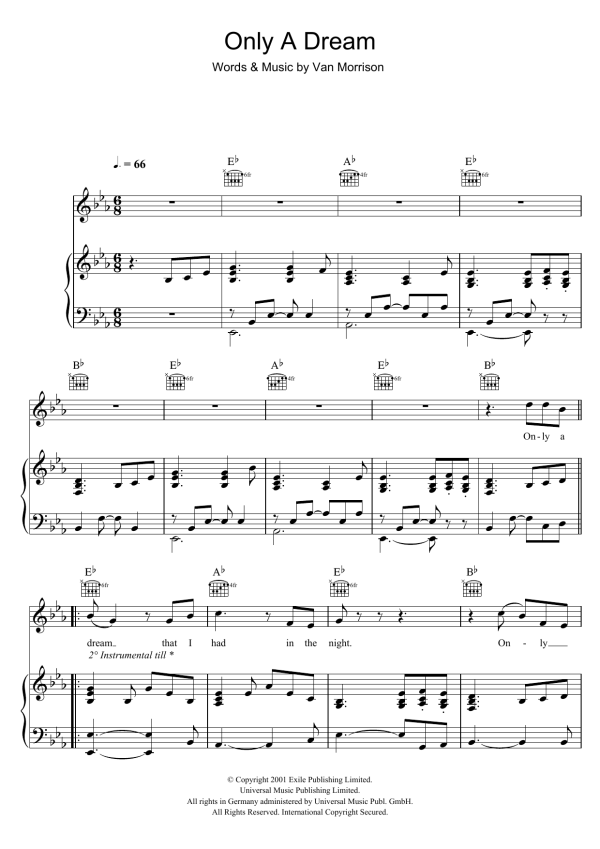 Van Morrison Only A Dream Musik Noten - Piano, Vocal & Guitar Chords - 103797-0