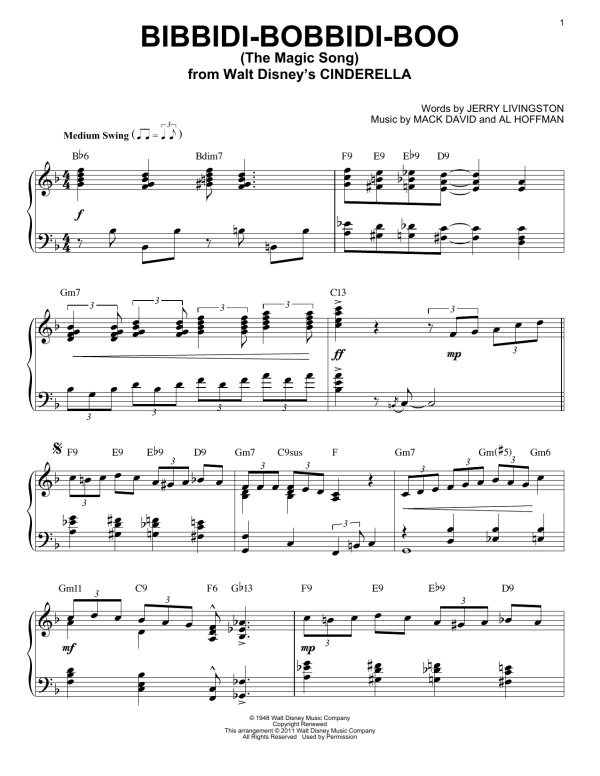 Verna Felton Bibbidi-Bobbidi-Boo (The Magic Song) (from Cinderella) [Jazz version] (arr. Brent Edstrom) Musik Noten - Piano Solo - 82541-0