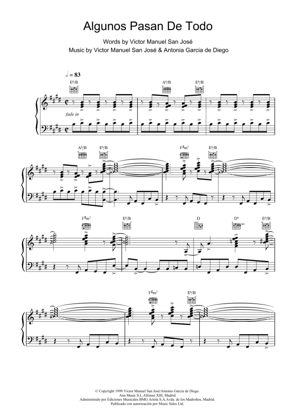 Victor Manuel San Jose Algunos Pasan De Todo Musik Noten - Piano, Vocal & Guitar Chords - 18595-0