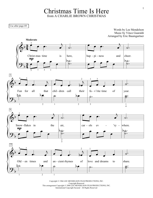 Vince Guaraldi Christmas Time Is Here (arr. Eric Baumgartner) Musik Noten - Educational Piano - 172160-0