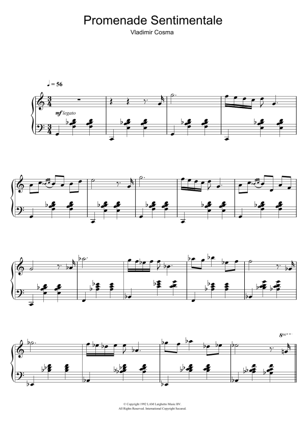 Vladimir Cosma Promenade Sentimentale Musik Noten - Piano Solo - 111297-0
