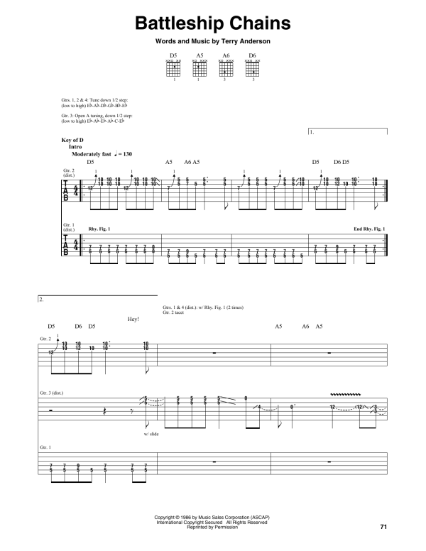 Volbeat Battleship Chains Musik Noten - Guitar Rhythm Tab - 173463-0