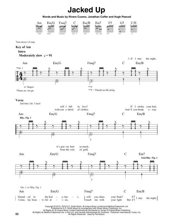 Weezer Jacked Up Musik Noten - Guitar Cheat Sheet - 171600-0