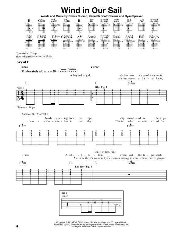 Weezer Wind In Our Sail Musik Noten - Guitar Cheat Sheet - 171601-0