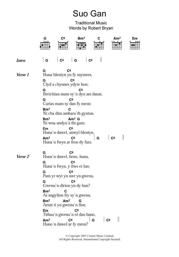 Welsh Folksong Suo Gan Musik Noten - Guitar Chords/Lyrics - 108023-0