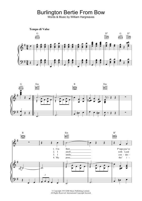 Will Hargreaves Burlington Bertie From Bow Musik Noten - Piano, Vocal & Guitar Chords - 36235-0