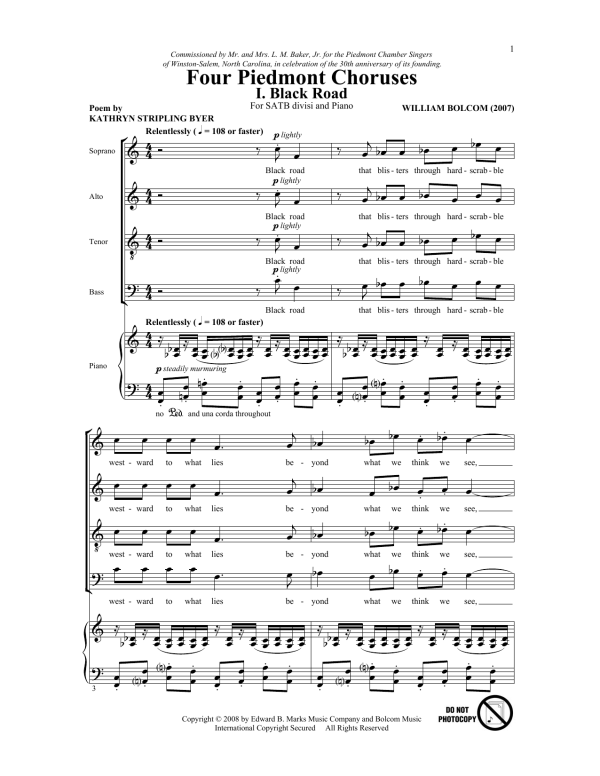 William Bolcom Four Piedmont Choruses Musik Noten - SATB Choir - 159187-0