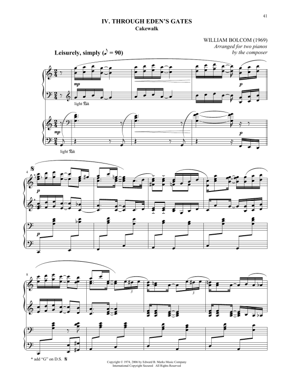 William Bolcom Through Eden's Gates Musik Noten - Piano Duet - 174202-0