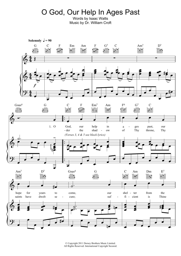 William Croft O God Our Help In Ages Past Musik Noten - Piano, Vocal & Guitar Chords - 107418-0