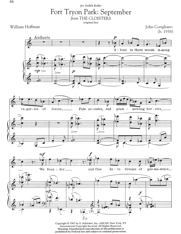William Hoffman Fort Tryon Park: September Musik Noten - Piano & Vocal - 162372-0