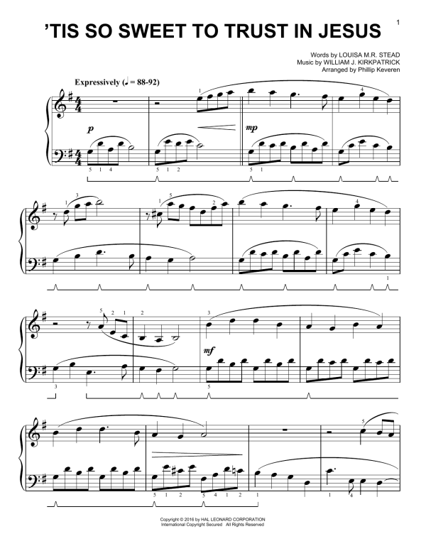 William J. Kirkpatrick 'Tis So Sweet To Trust In Jesus [Classical version] (arr. Phillip Keveren) Musik Noten - Easy Piano - 171921-0
