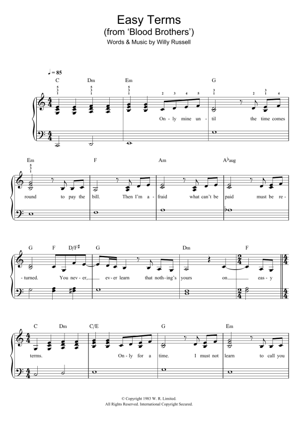 Willy Russell Easy Terms (from Blood Brothers) Musik Noten - Easy Piano - 109624-0