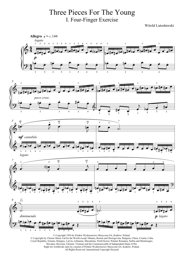 Witold Lutoslawski Three Pieces For The Young, 1. Four Finger Exercise Musik Noten - Piano Solo - 118597-0