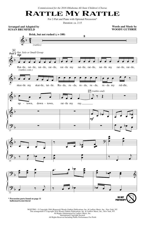 Woody Guthrie Rattle My Rattle (arr. Susan Brumfield) Musik Noten - 2-Part Choir - 170052-0