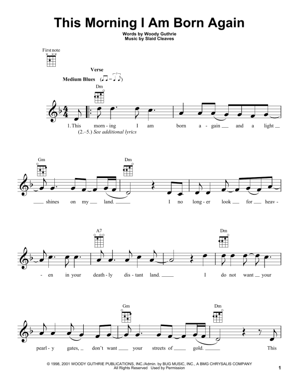 Woody Guthrie This Morning I Am Born Again Musik Noten - Ukulele - 155627-0