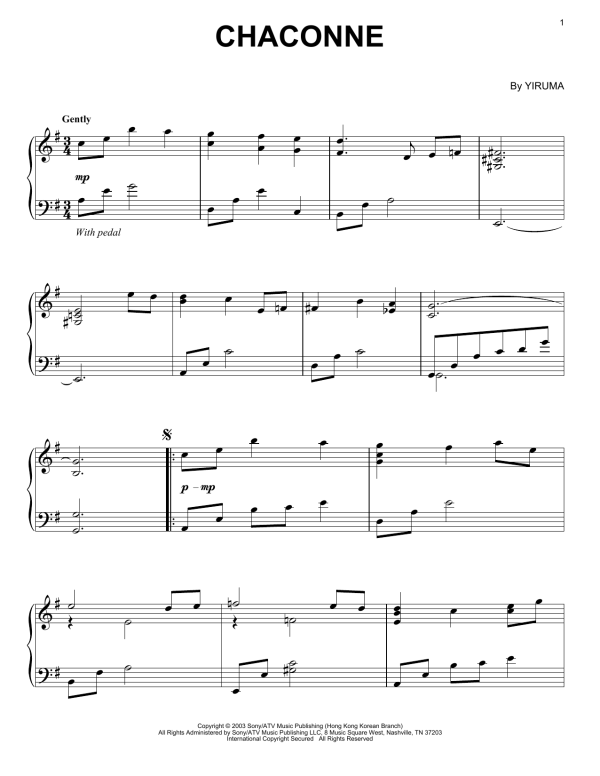 Yiruma Chaconne Musik Noten - Easy Piano - 155618-0