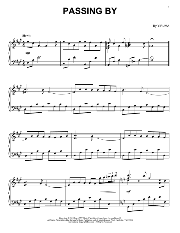 Yiruma Passing By Musik Noten - Easy Piano - 155637-0