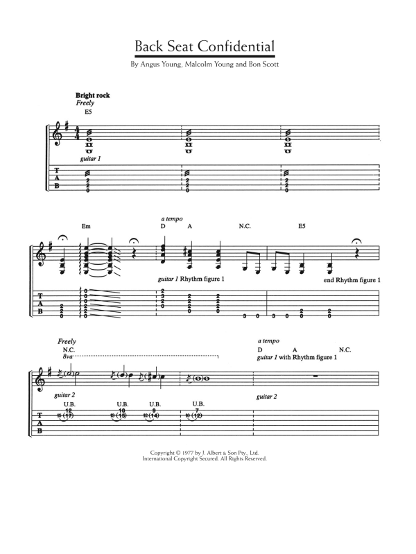 AC/DC Back Seat Confidential Musik Noten - Guitar Tab - 124042-0