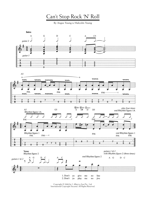 AC/DC Can't Stop Rock 'N' Roll Musik Noten - Guitar Tab - 124047-0