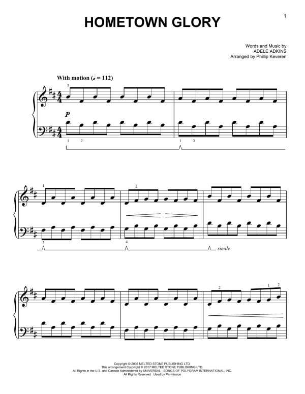 Adele Hometown Glory [Classical version] (arr. Phillip Keveren) Musik Noten - Easy Piano - 178379-0