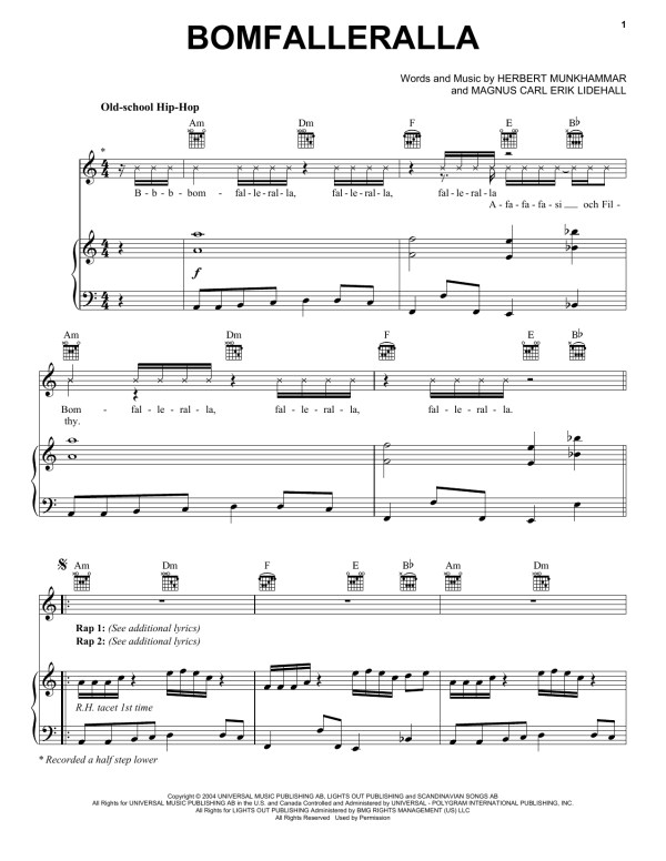 Afasi & Filthy Bomfalleralla Musik Noten - Piano, Vocal & Guitar Chords - 155398-0
