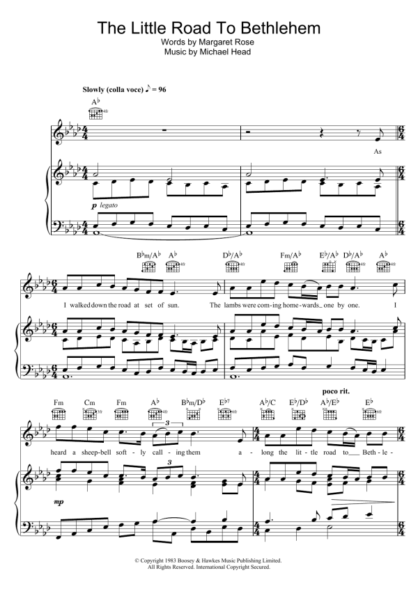 Aled Jones The Little Road To Bethlehem Musik Noten - Piano, Vocal & Guitar Chords - 120246-0