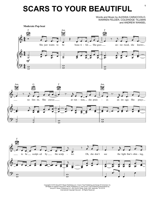 Alessia Cara Scars To Your Beautiful Musik Noten - Piano, Vocal & Guitar Chords - 178933-0