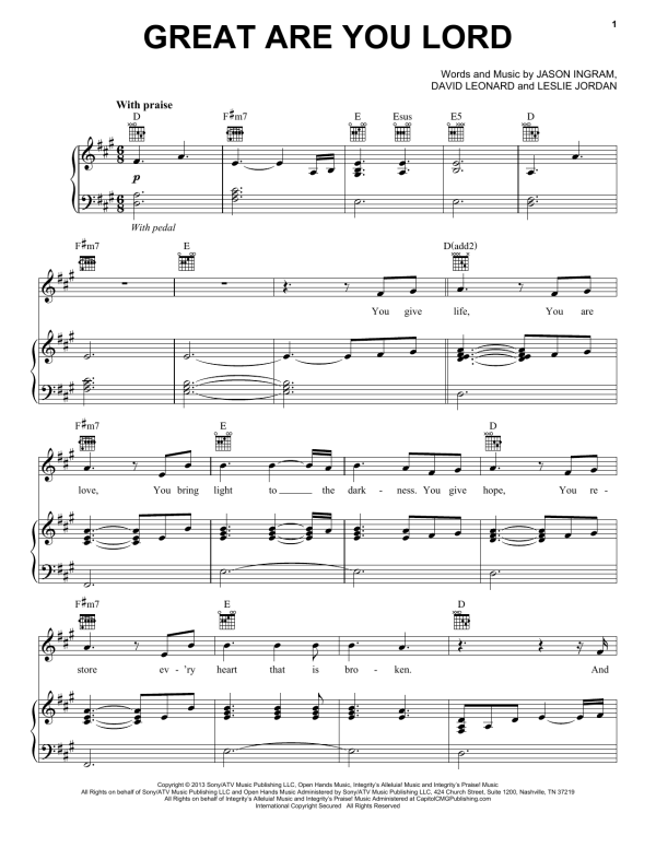 All Sons & Daughters Great Are You Lord Musik Noten - Easy Piano - 164520-0