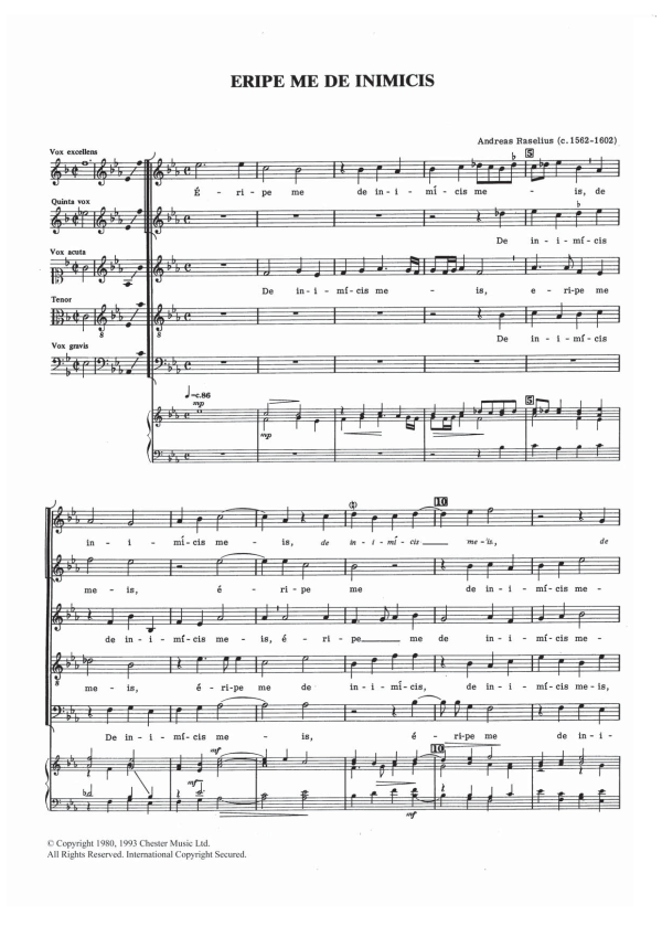 Andreas Raselius Eripe Me De Inimicis Musik Noten - Piano, Vocal & Guitar Chords - 122055-0