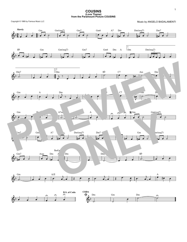 Angelo Badalamenti Cousins (Love Theme) Musik Noten - Lead Sheet / Fake Book - 173167-0