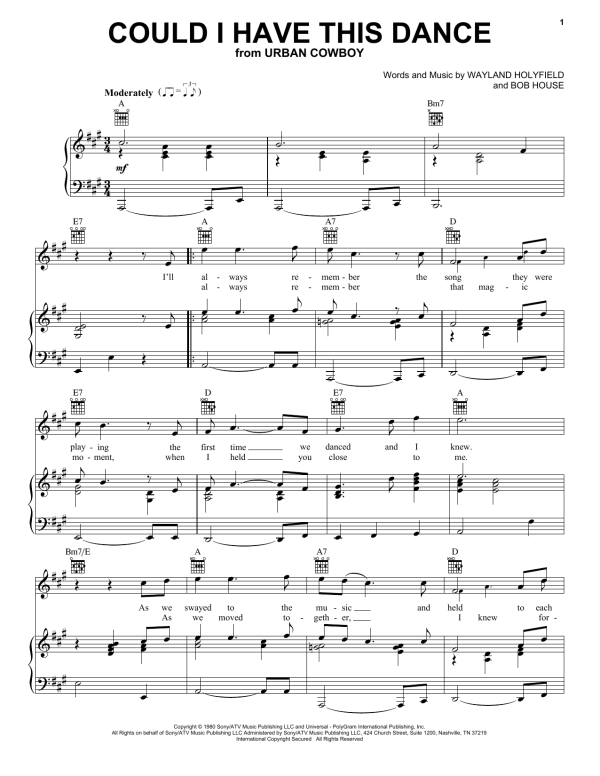 Anne Murray Could I Have This Dance Musik Noten - Piano Chords/Lyrics - 87419-0