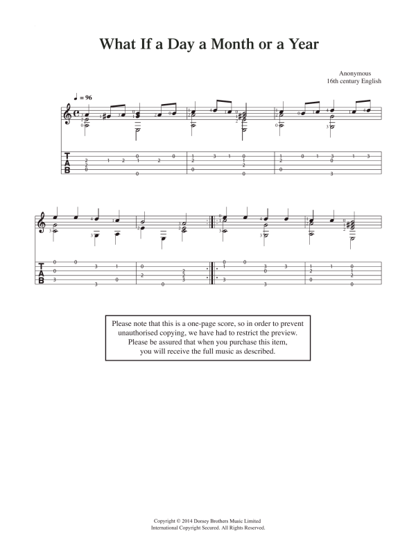 Anonymous What If A Day A Month Or A Year Musik Noten - Easy Guitar - 118718-0