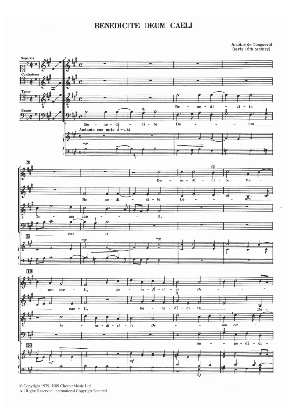 Antoine de Longueval Benedicte Deum Caeli Musik Noten - Choir - 122034-0