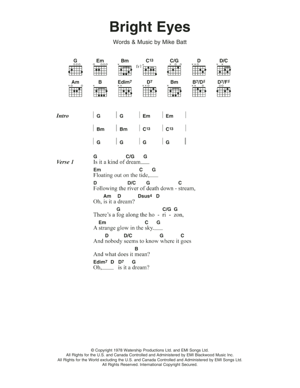 Art Garfunkel Bright Eyes Musik Noten - Guitar Chords/Lyrics - 116608-0