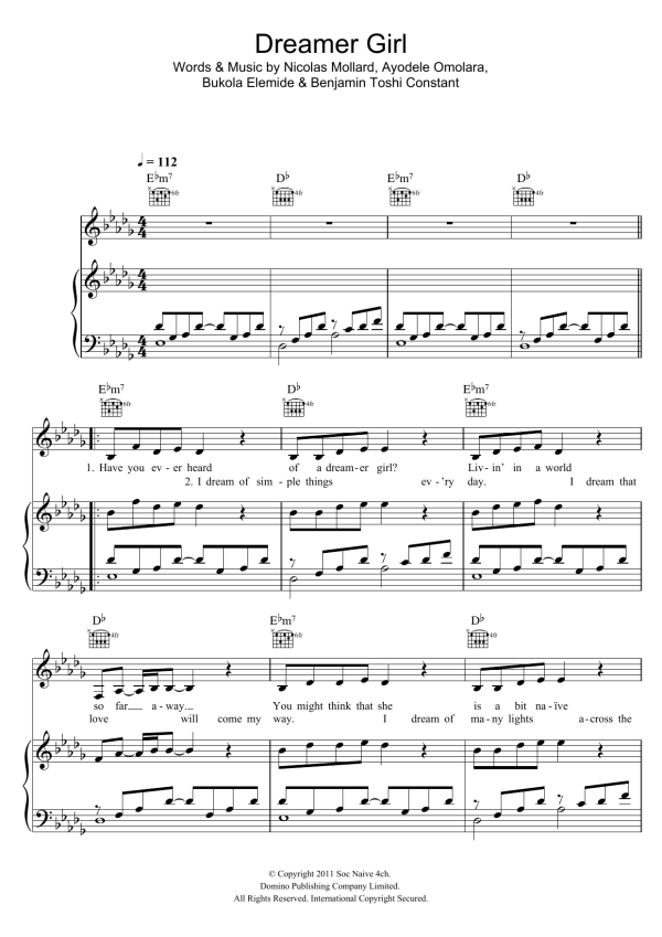 Asa Dreamer Girl Musik Noten - Piano, Vocal & Guitar Chords - 117585-0