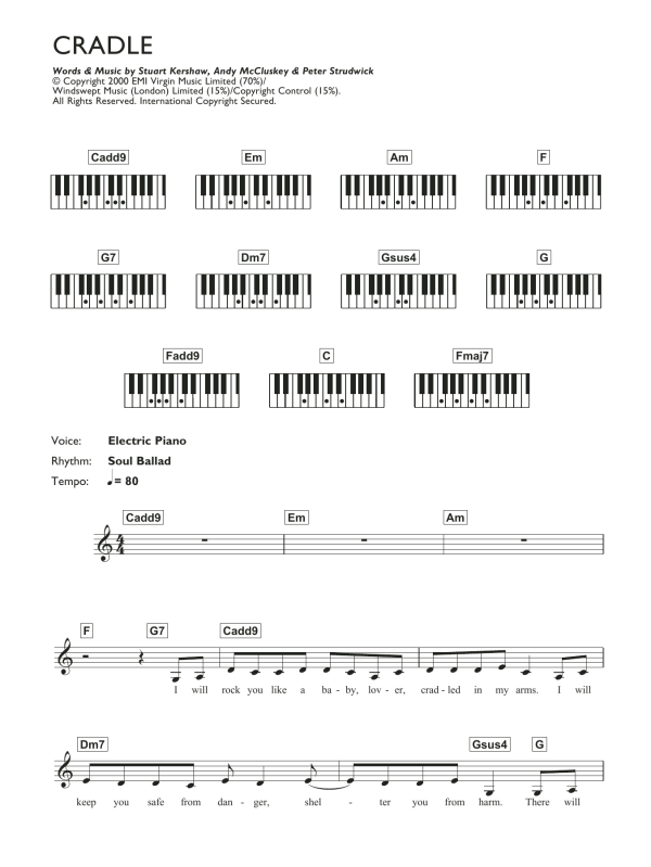 Atomic Kitten Cradle Musik Noten - Piano Chords/Lyrics - 117563-0