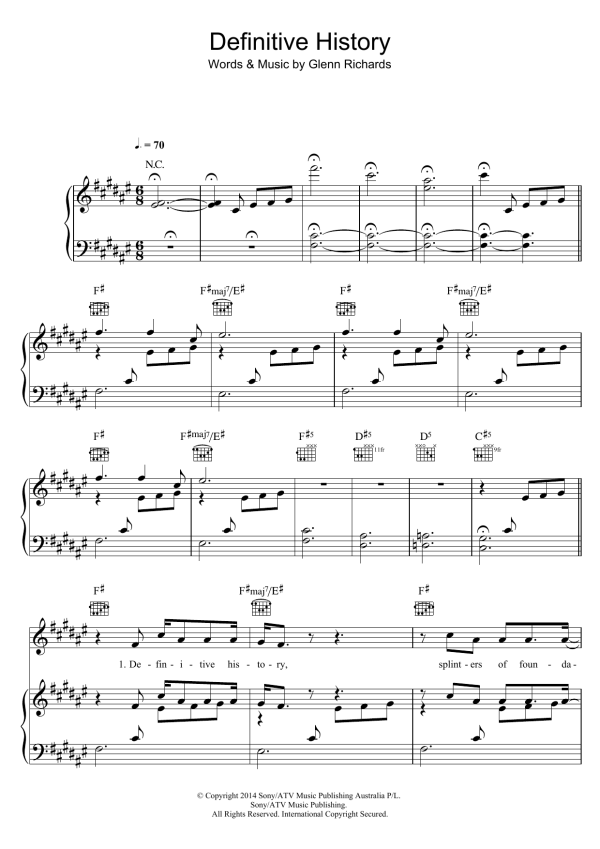 Augie March Definitive History Musik Noten - Piano, Vocal & Guitar Chords - 119372-0