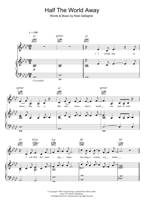 Aurora Half The World Away Musik Noten - Piano, Vocal & Guitar Chords - 122422-0