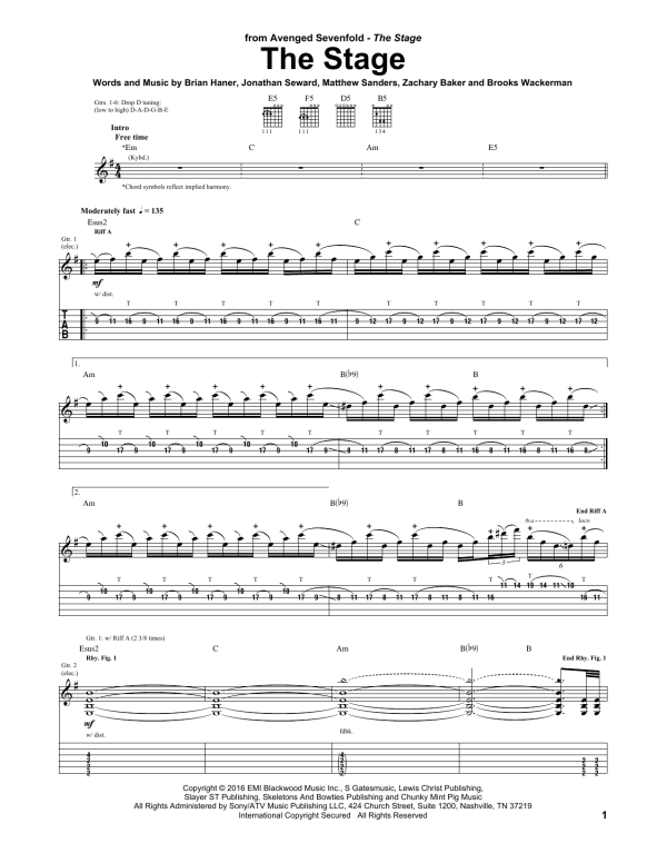 Avenged Sevenfold The Stage Musik Noten - Guitar Tab - 179241-0