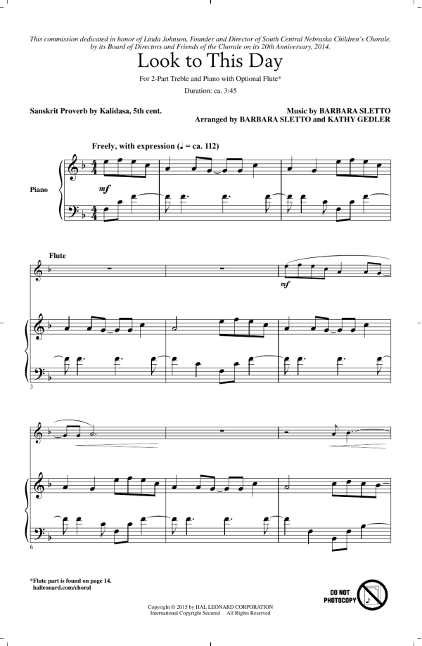 Barbara Sletto Look To This Day Musik Noten - 2-Part Choir - 162468-0
