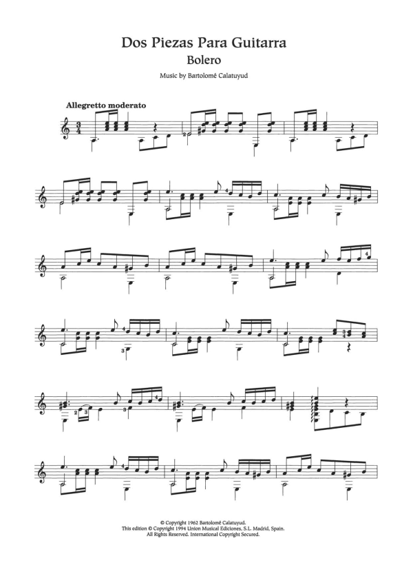 Bartolome Calatayud Dos Piezas Paraguitarra (Bolero and El Majo) Musik Noten - Easy Guitar - 121405-0