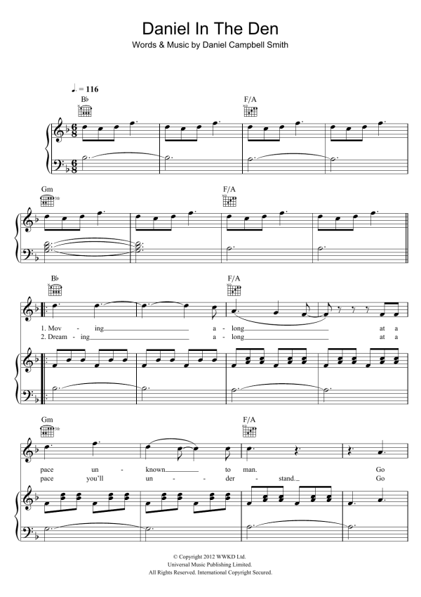 Bastille Daniel In The Den Musik Noten - Piano, Vocal & Guitar Chords - 118473-0