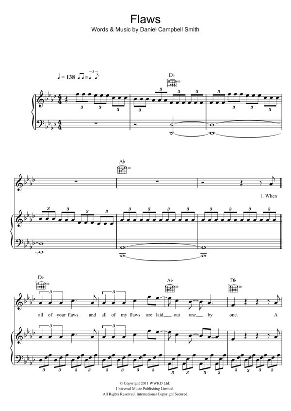 Bastille Flaws Musik Noten - Piano, Vocal & Guitar Chords - 118470-0