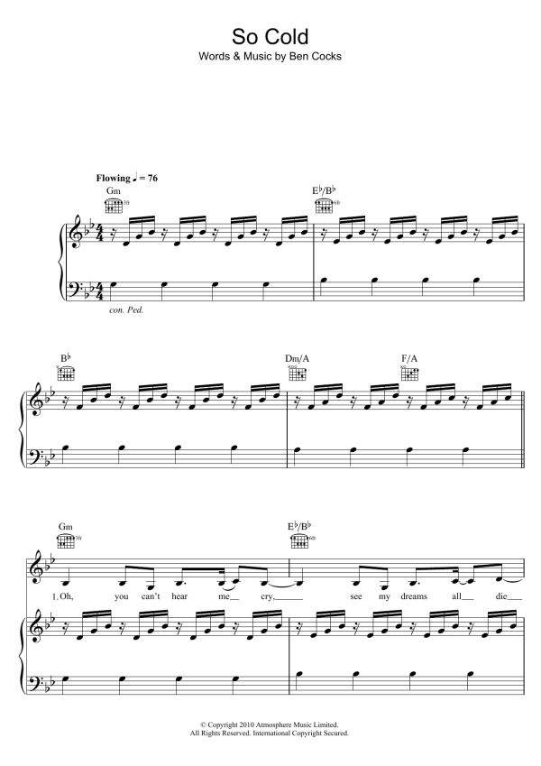 Ben Cocks So Cold (featuring Nikisha Reyes-Pile) Musik Noten - Piano, Vocal & Guitar Chords - 120227-0
